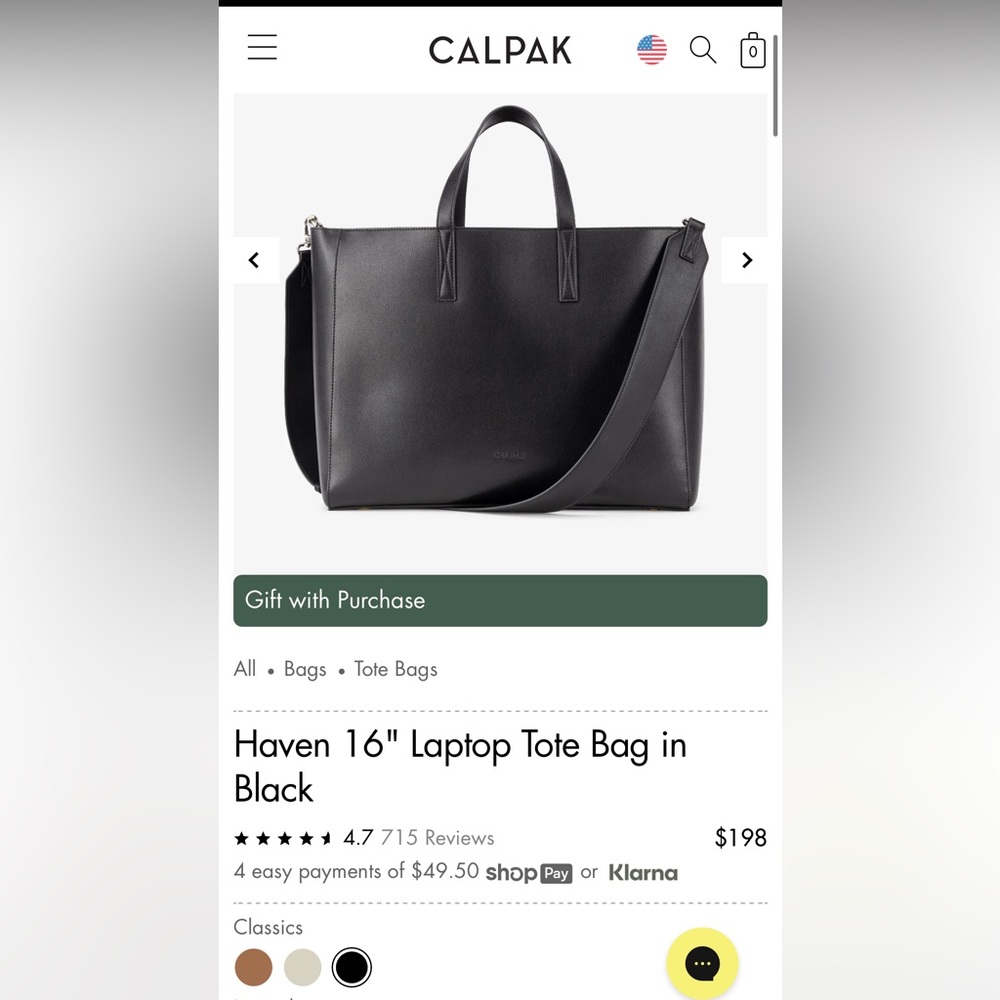 Calpak Black Laptop Tote Bag